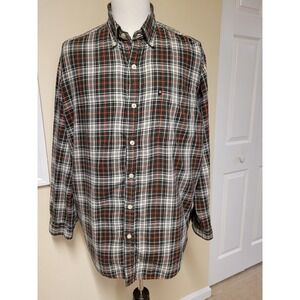 Ralph Lauren Jeans Co. Mens XL VINTAGE Preppy Plaid Shirt 100% Ctn Green/Orange